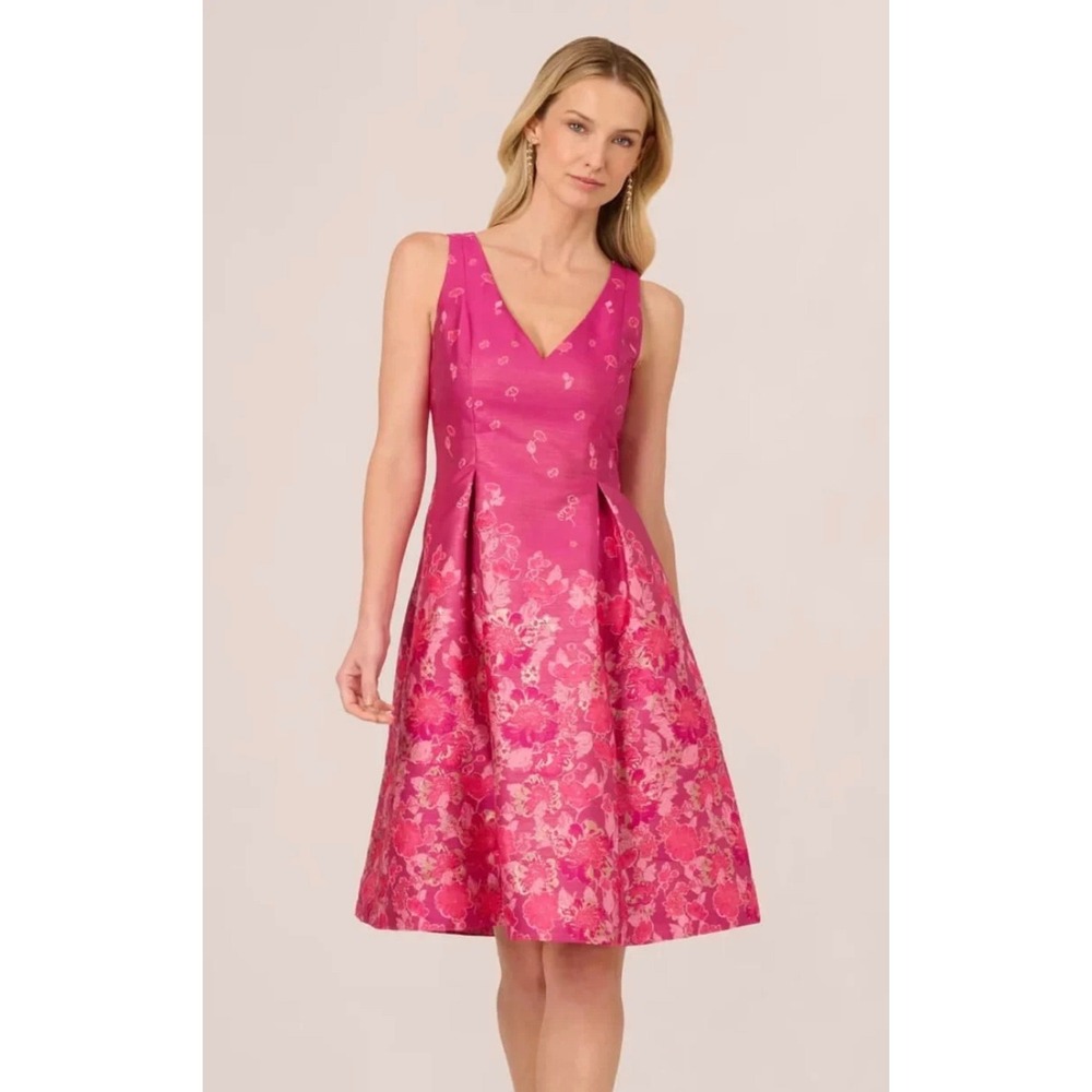 NWT Adrianna Papell Pink Floral Jacquard Fit & Flare Dress Size 8